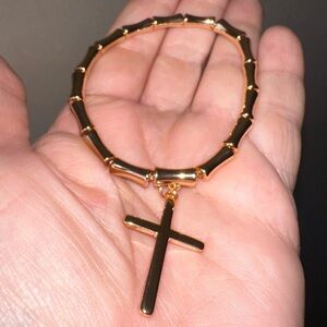 Christian bamboo bracelet 2 piece set with gold cross